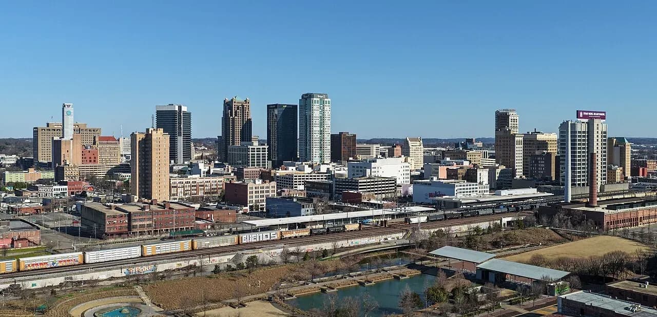 Birmingham cityscape and surrounding landscape